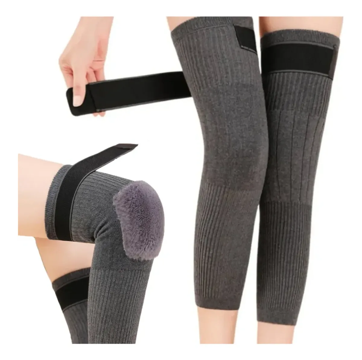 Wool knee warmers with straps pair