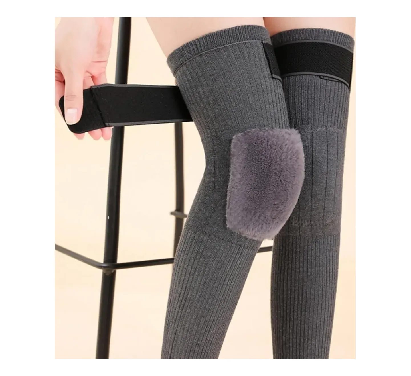 Wool knee warmers with straps pair